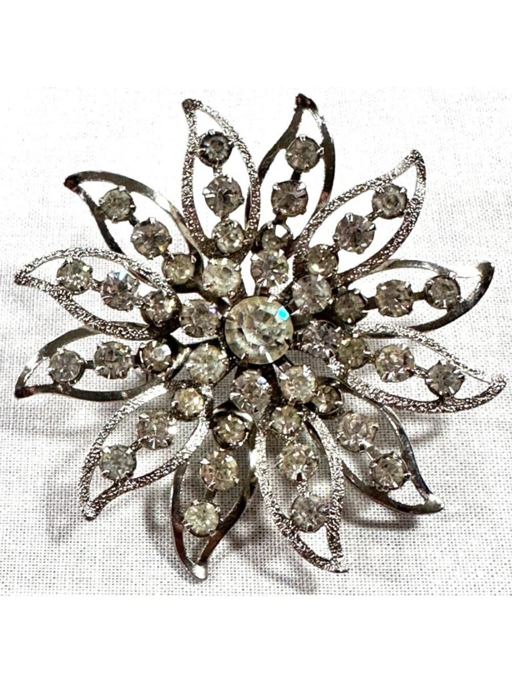 Vintage Rhinestone Brooch Pin Flower Pinwheel